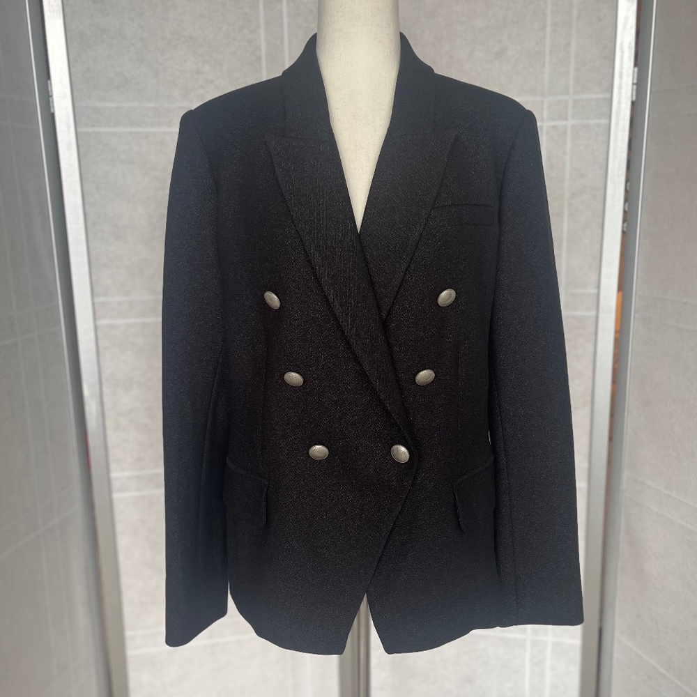 L'AGENCE Double-Breasted Black Blazer with Silver Buttons